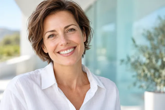 Retrato ilustrativo de una mujer adulta con sonrisa natural