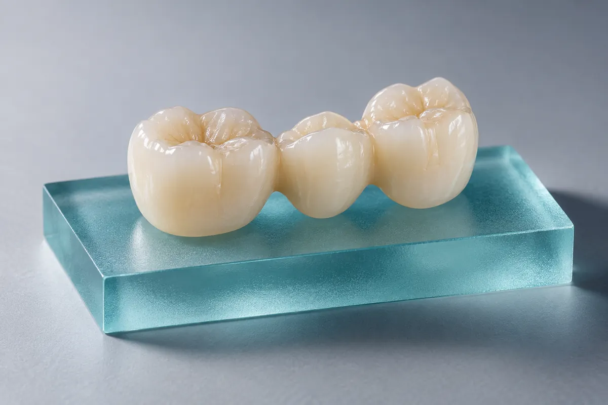 Modelo ilustrativo de un puente dental cerámico de tres piezas